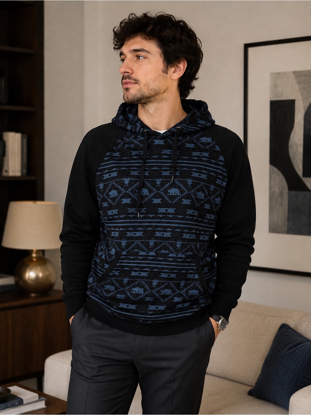 Black and Blue Patterned Hoodie
